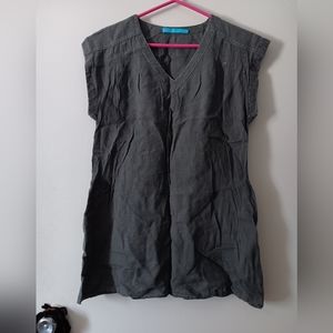 VIRGINIA JOHNSON Grey Linen Pullover Top S